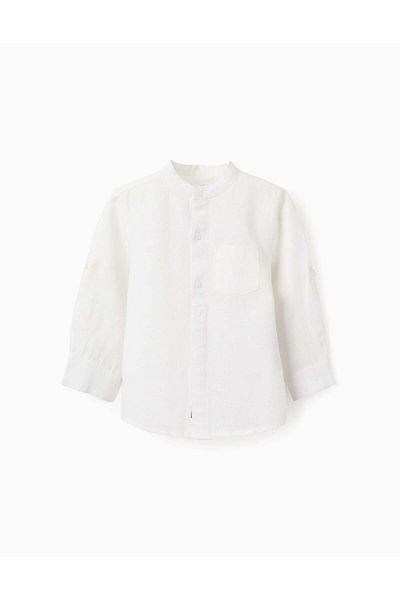 Ziddy Shirt with Mao Collar and Sleeve Tabs for Baby Boys, White