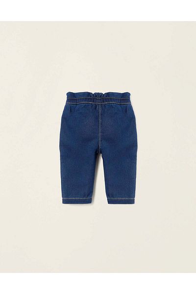 Ziddy Denim Joggers with Bow for Newborn Girls, Dark Blue