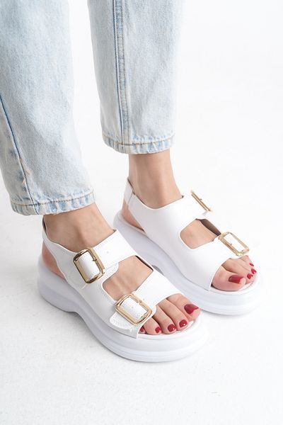 Limeo High Heel Skin Double Buckle Summer Women's Wedge Sole Sandals Shoes