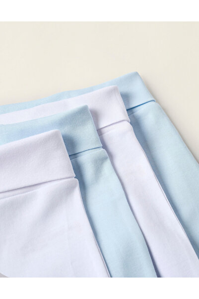 Ziddy Pack of 4 Footed Cotton Trousers for Newborns and Babies, White/Blue