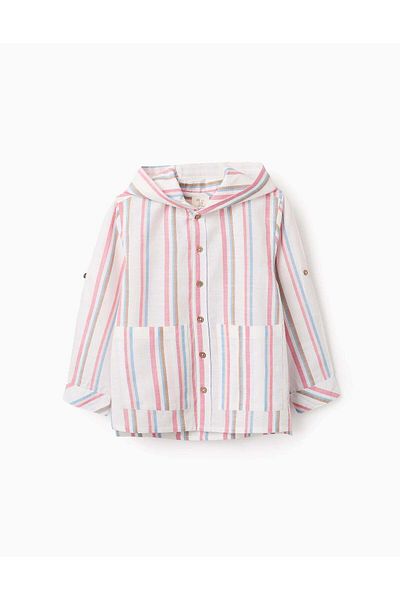 Ziddy Shirt with Mao Collar Stripes for Boys, Blue/Pink