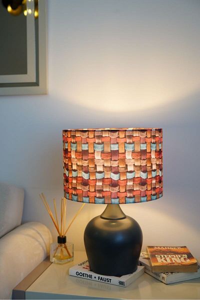 retro home design Anthracite Color Footed Orange Knot Printed Cylinder Lampshade Table Lamp Living Room Bedroom