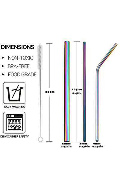 Generic Eco-friendly and reusable stainless steel straws (4 pieces + cleaning brush)