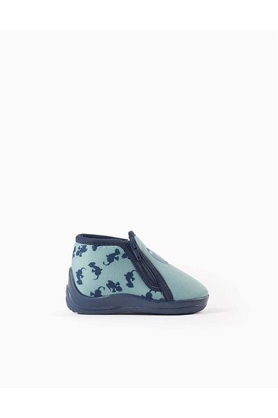 Ziddy Slippers with Zip for Baby Boys 'Dragons', Green/Blue