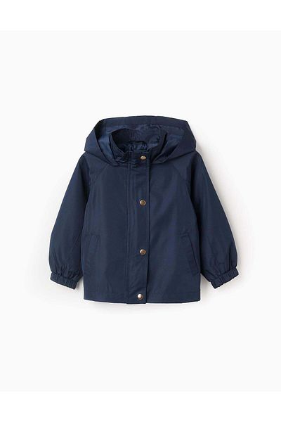 Ziddy Hooded Windbreaker for Baby Girls, Dark Blue/Gold