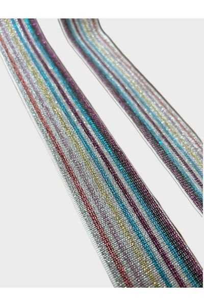 ŞENEL DAR DOKUMA 4,cm Multicolor Glitter Woven Elastic-Waist Leg Skirt Flat Elastic-Elastic Band / 1m