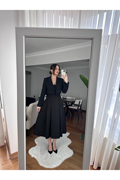 TUBA İNAN Women's Midi Black Long Skirt