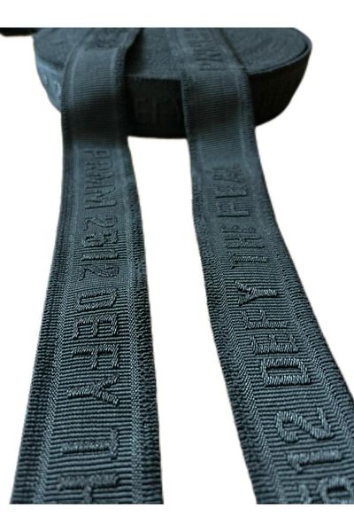 ŞENEL DAR DOKUMA 4cm black embossed defy lettered jacquard woven elastic-waist hem skirt flat elastic- elastic band / 10m