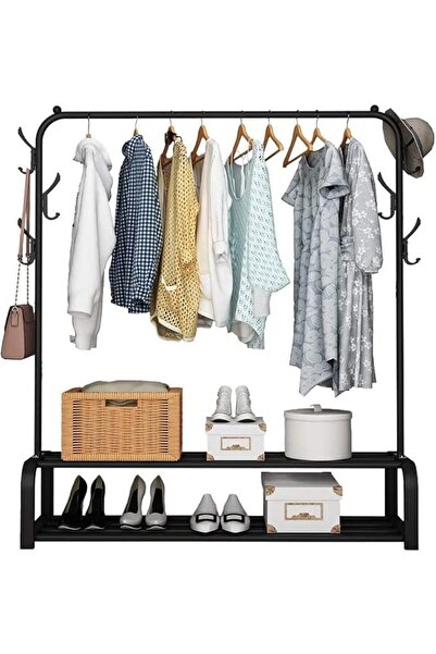 Taimi منظم ملابس ورف معدني مطلي باللون الأسود 110*33*150 سم