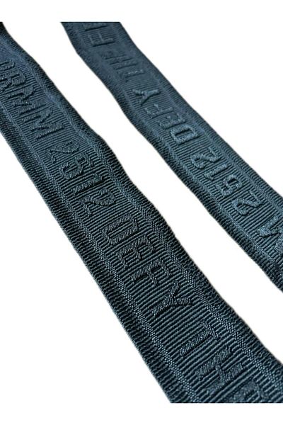 ŞENEL DAR DOKUMA 4cm black embossed defy lettered jacquard woven elastic-waist hem skirt flat elastic- elastic band / 10m