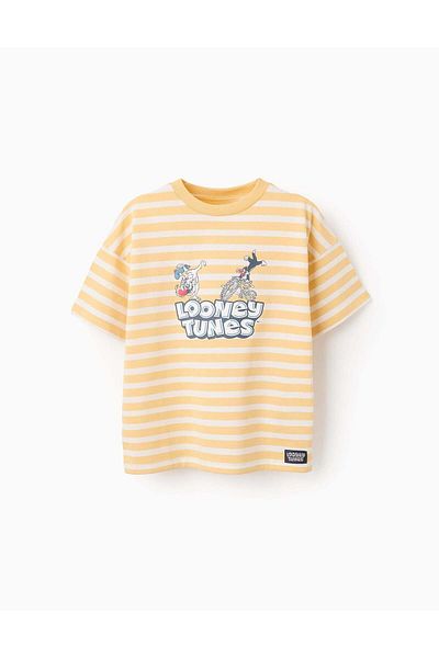 Ziddy Striped T-shirt for Boys 'Looney Tunes', Yellow/White