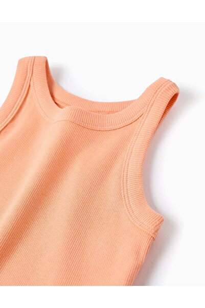 Ziddy Ribbed Top for Girls, Coral