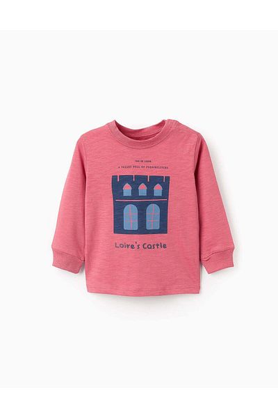 Ziddy Long Sleeve T-shirt for Baby Boys 'Loire Castle', Dark Pink