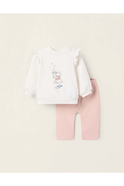 Ziddy Sweatshirt + Footed Trousers for Newborn Girls 'Winnie The Pooh', White/Pink