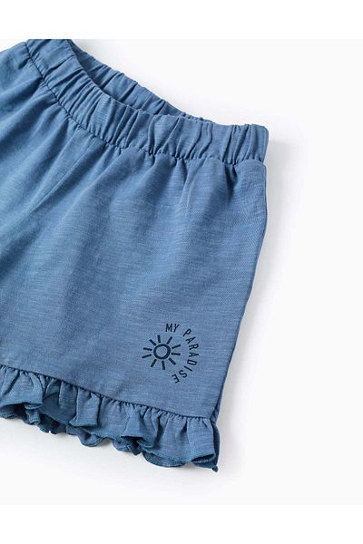 Ziddy Cotton Shorts with Frills for Girls 'My Paradise', Blue