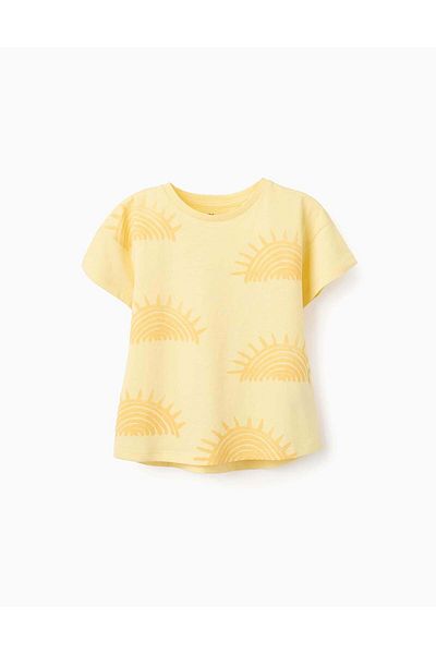 Ziddy Cotton T-shirt with Motif for Girls 'Sunshine', Yellow