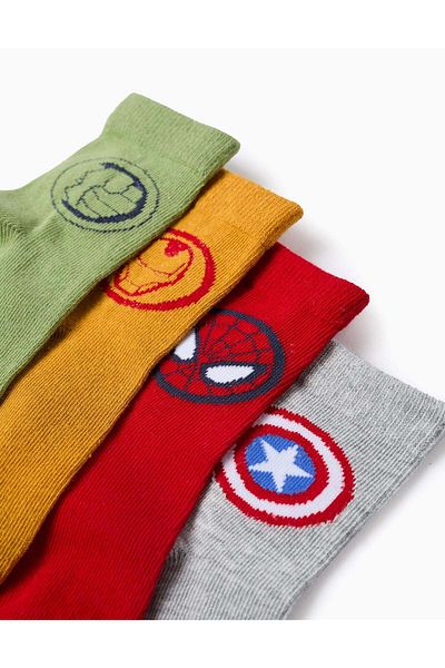 Ziddy Pack of 4 Pairs of High Socks for Boys 'Avengers', Multicolour