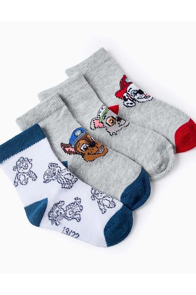 Ziddy Pack of 4 Pairs of Socks for Baby Boys 'Paw Patrol', Grey/White