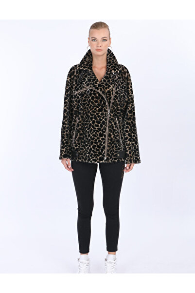 VELLUTON LEOPAR DESENLİ FERMUARLI TASARIM HAKİKİ DERİ MONT