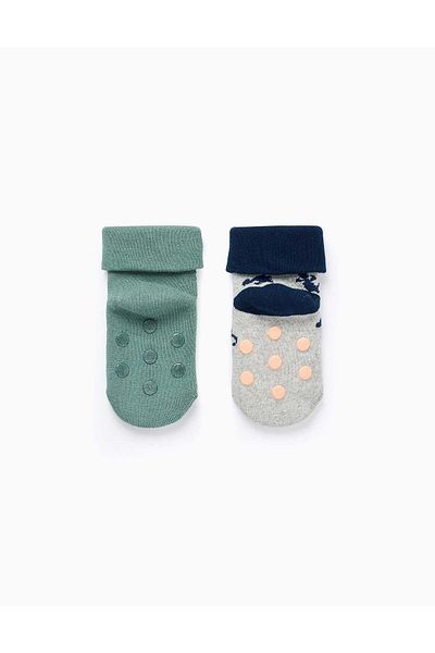 Ziddy Pack of 2 Non-Slip Socks for Baby Boys 'Dragons', Grey/Green