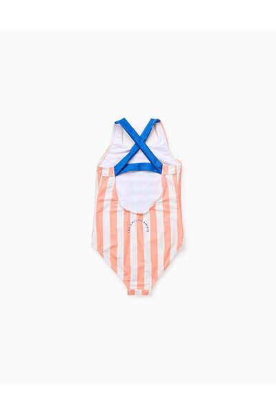 Ziddy Striped Swimsuit for Girls, Orange/White