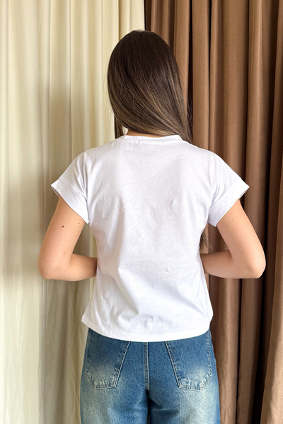 ModaPlaza Γυναικείο μπλουζάκι με στρογγυλή λαιμόκοψη με διαμάντι 5817