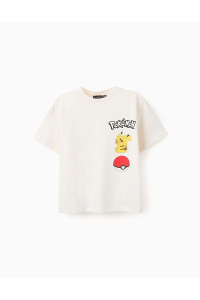 Ziddy Cotton T-shirt for Boys 'Pikachu', White