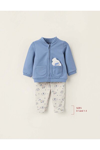 Ziddy Set of Hooded Jacket + Trousers for Newborns 'Safari', Blue/Beige