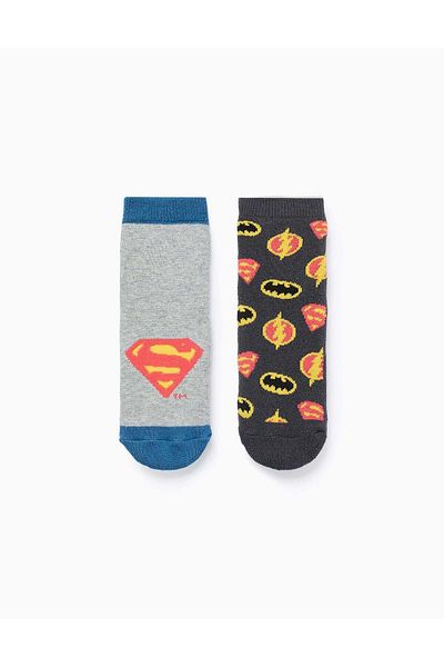 Ziddy Pack of 2 Non-Slip Socks for Boys 'Superman', Grey