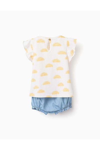 Ziddy T-shirt + Cotton Shorts for Baby Girls 'Sun', White/Blue