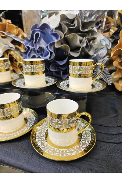 TURAB 6 Kişilik 24k Gold Kahve Fincanı Takımı