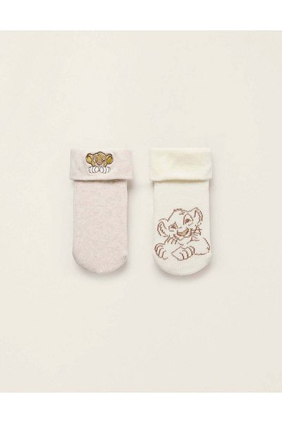 Ziddy Pack of 2 Pairs of Thick Socks for Newborns and Babies 'Simba', White/Beige