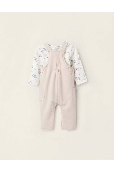 Ziddy Bodysuit + Dungarees for Newborns 'Safari', White/Beige