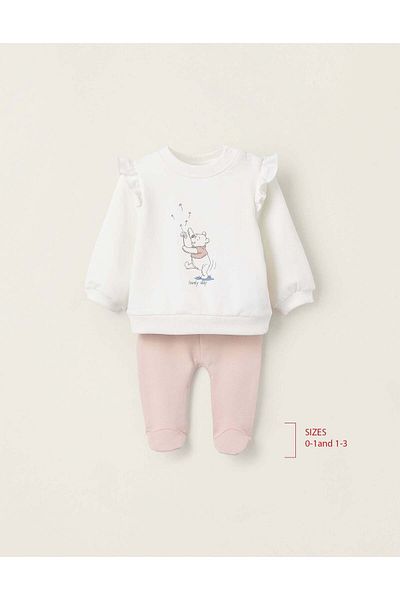 Ziddy Sweatshirt + Footed Trousers for Newborn Girls 'Winnie The Pooh', White/Pink