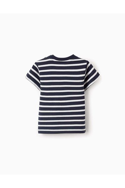 Ziddy Striped Cotton T-shirt for Baby Boys, Blue/White