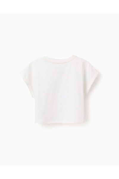 Ziddy Cropped Cotton T-shirt for Girls 'Lovely', White