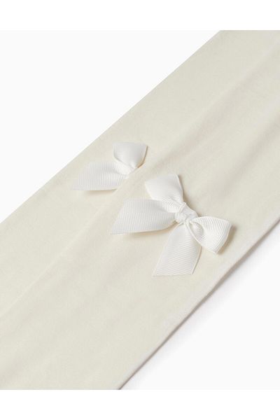 Ziddy Microfiber Tights with Bow for Girls, White