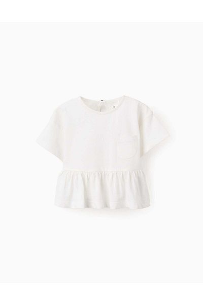Ziddy T-shirt with Ruffle Pocket for Baby Girls, White