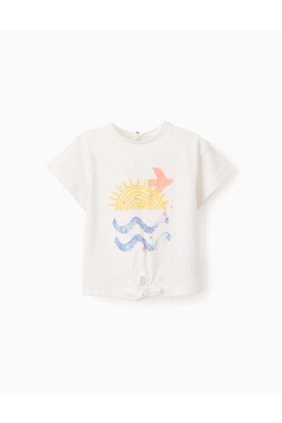 Ziddy Cotton T-shirt with Knot for Baby Girls 'Sunshine', White