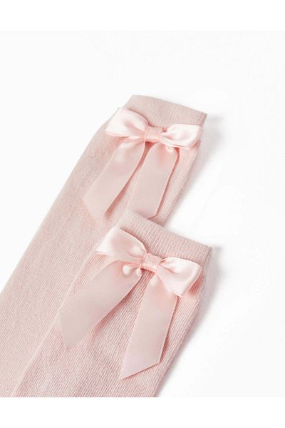 Ziddy High Socks with Bow for Girls, Pink