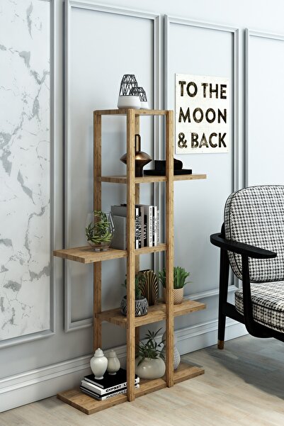 Jest Dekor Konsept Lotus Atlantik Çam Ahşap 5 Katlı Dekoratif Raf , Çok Amaçl...