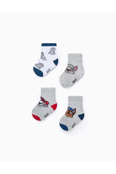 Ziddy Pack of 4 Pairs of Socks for Baby Boys 'Paw Patrol', Grey/White