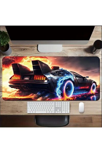 sgeteknoloji 70X30 cm Neon Fire Car Themed Non-Slip Base Speed Surface Player Mouse Pad Gaming