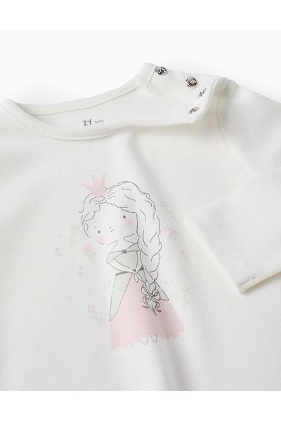 Ziddy Pyjama Long Sleeve Top + Trousers for Baby Girls 'Princess', White/Green