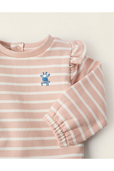 Ziddy Striped Set of Sweatshirt + Trousers for Newborn Girls, Pink/White