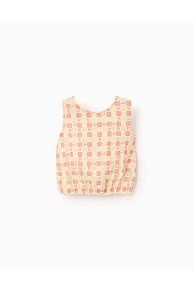 Ziddy Cotton Top with Semi-Open Back with Motif for Girls, Multicolour
