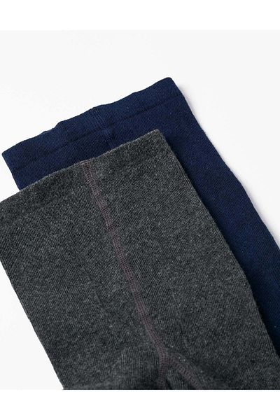 Ziddy Pack of 2 Knitted Tights for Girls, Dark Blue/Grey
