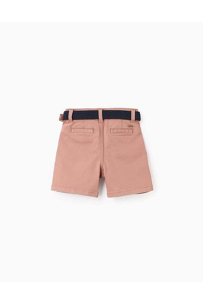 Ziddy Twill Shorts with Belt for Baby Boys, Brown/Dark Blue