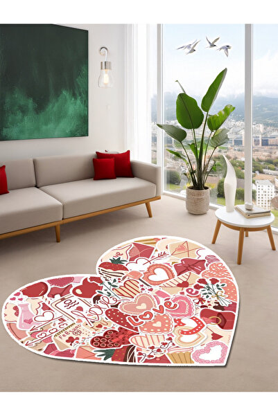 Rugs Modern Halı مجموعة اللؤلؤ نص الحب والقلوب سجادة قاعدة منسوجة على شكل قلب...