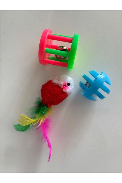 PATİLİDÜNYA 3 Pieces Cat Toys - Mixed with Rattle and Pebble Sound